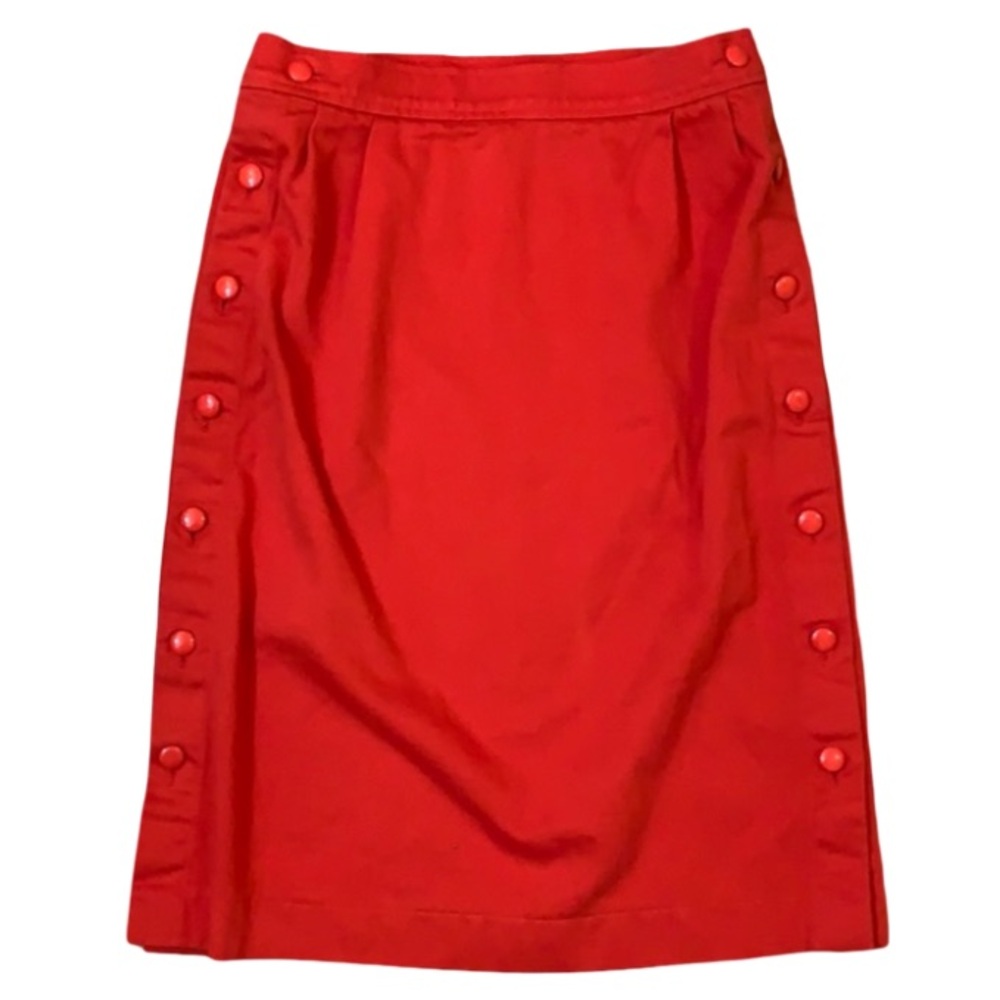 Vintage Yves Saint Laurent Red Button Down Sides Midi Wiggle Skirt